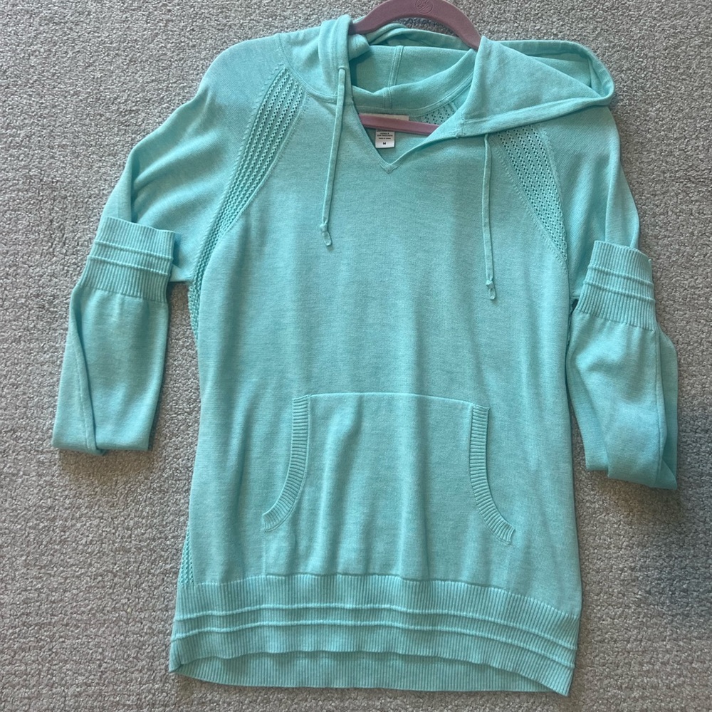 Athleta Evergreen Teal/Mint Hooded Pullover Sweater medium - Picture 2 of 7